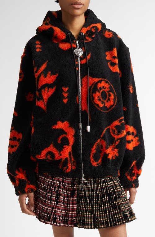 Chopova Lowena Oversize Hooded Fleece Jacket in Orange And Black 