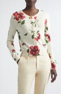 Oscar de la Renta Hibiscus Print Virgin Wool Cardigan
