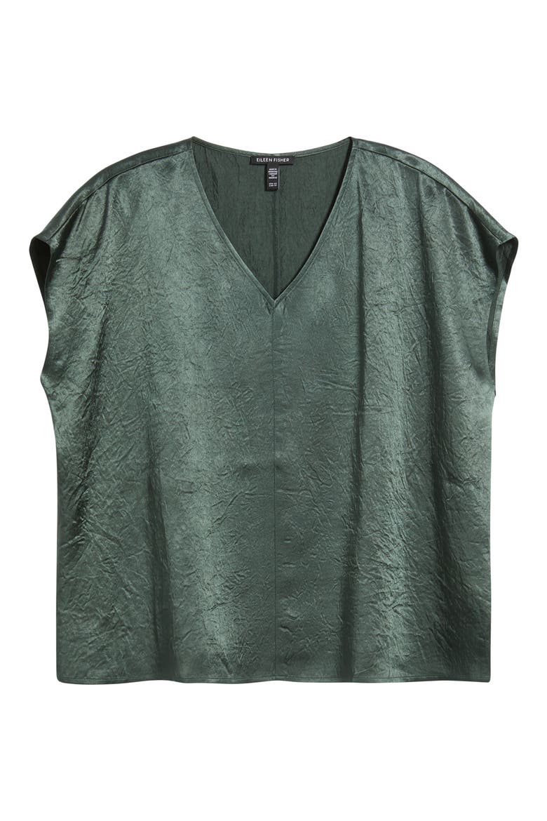 V-Neck Square Satin Top, Alternate, color, EVERGLADE