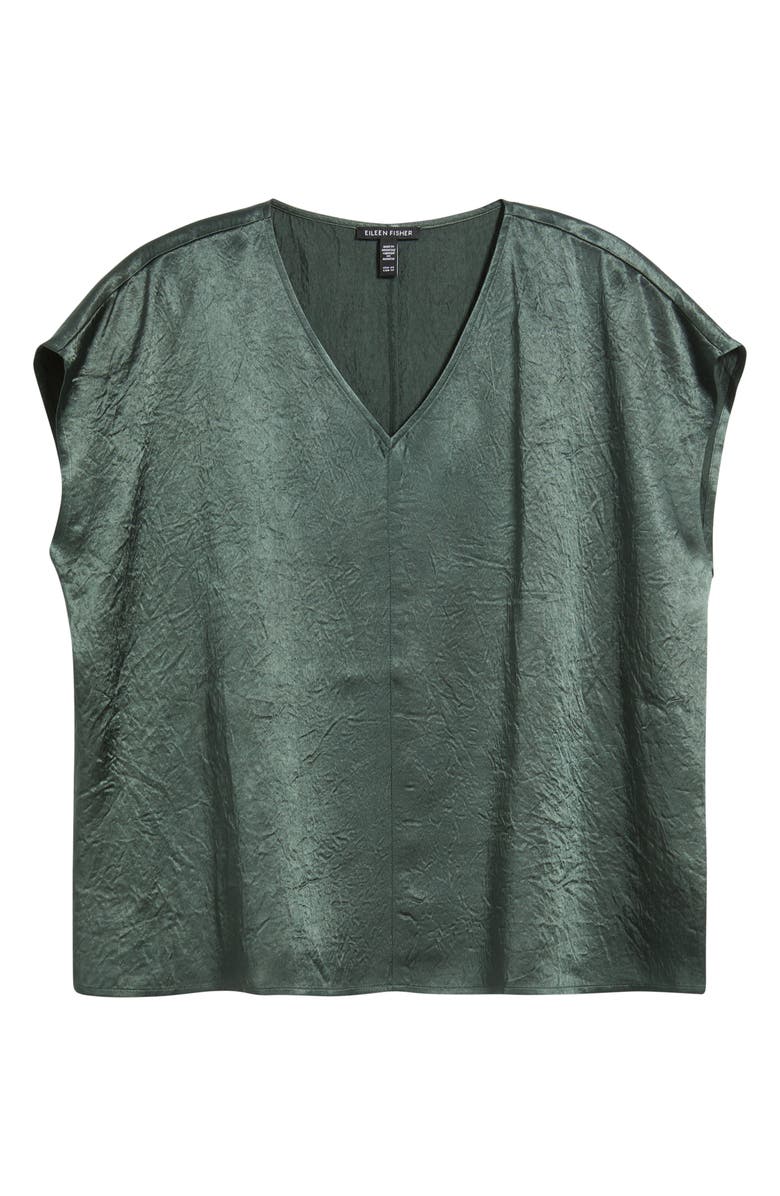 Eileen Fisher V-Neck Square Satin Top, Alternate, color, Everglade