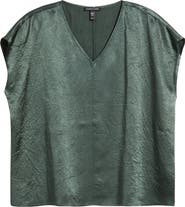 Eileen Fisher V-Neck Square Satin Top