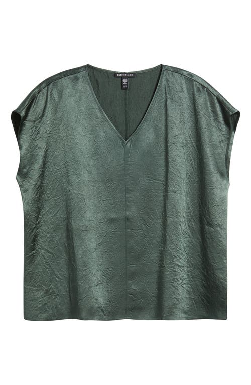 Eileen Fisher V-neck Square Satin Top In Green