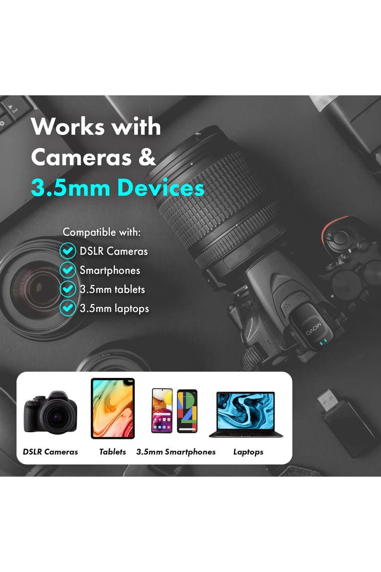 NanoMic Wireless Lavalier Microphone System with Charging Case for DSLR and Mirrorless Cameras - 3.5mm, Alternate, color, Black