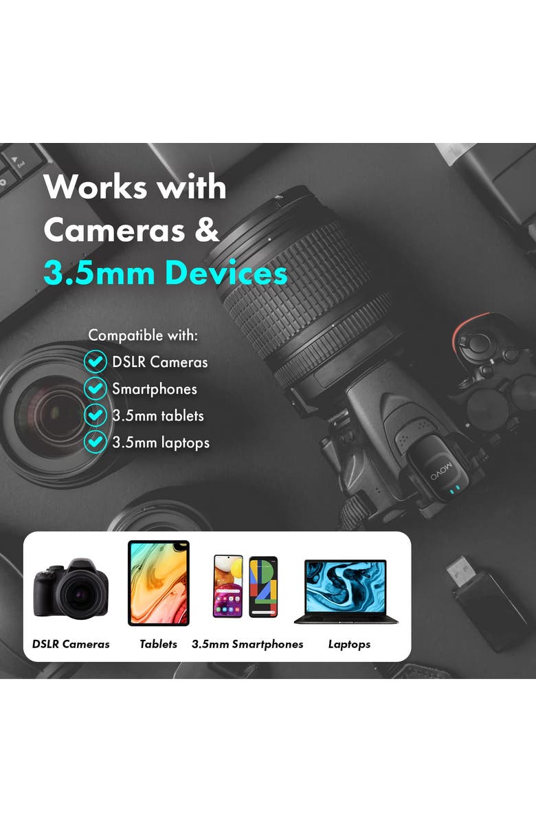 MOVO NanoMic Wireless Lavalier Microphone System with Charging Case for DSLR and Mirrorless Cameras - 3.5mm, Alternate, color, Black
