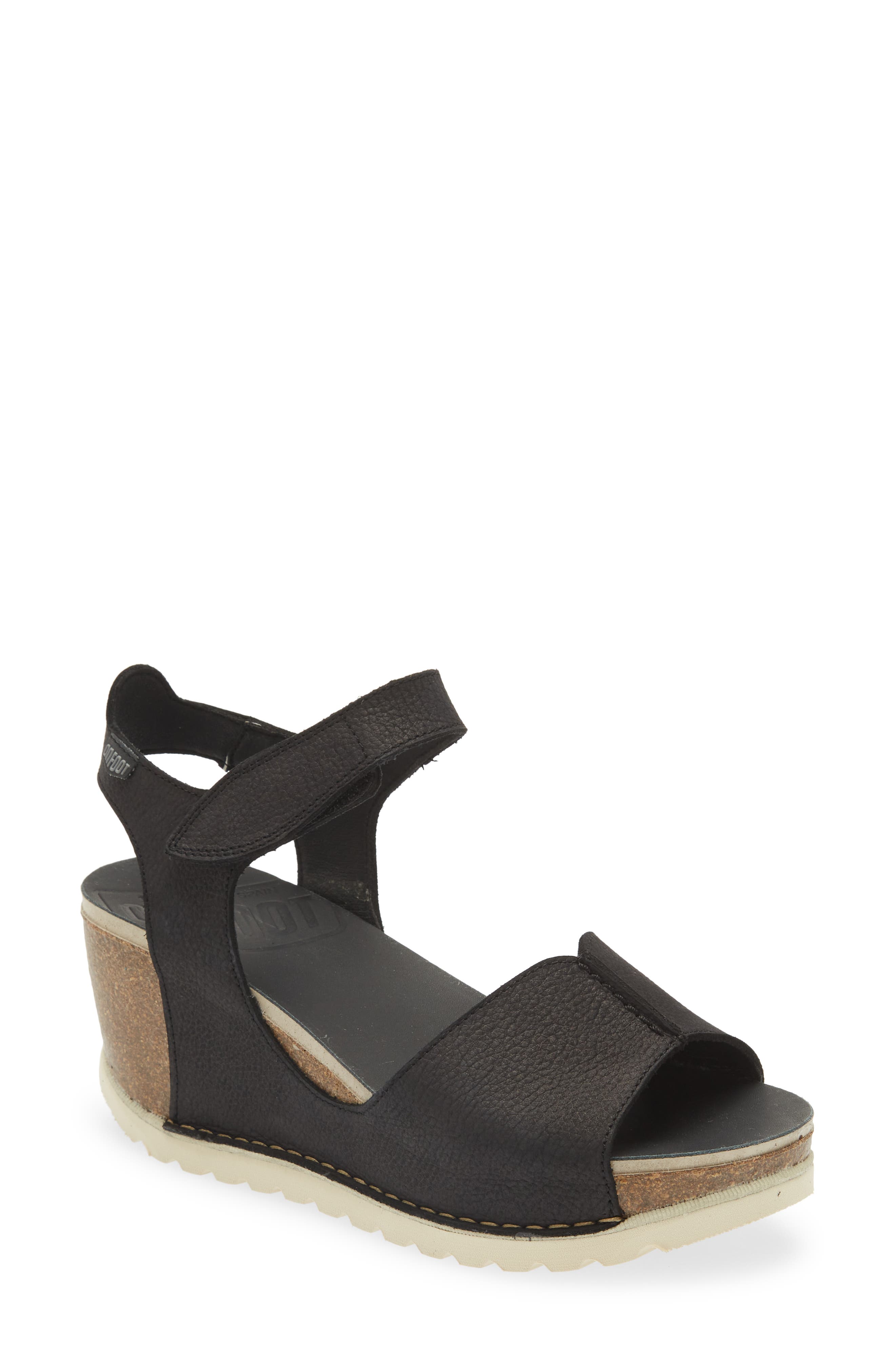 On Foot Leather Wedge Sandal, Main, color, Black Leather