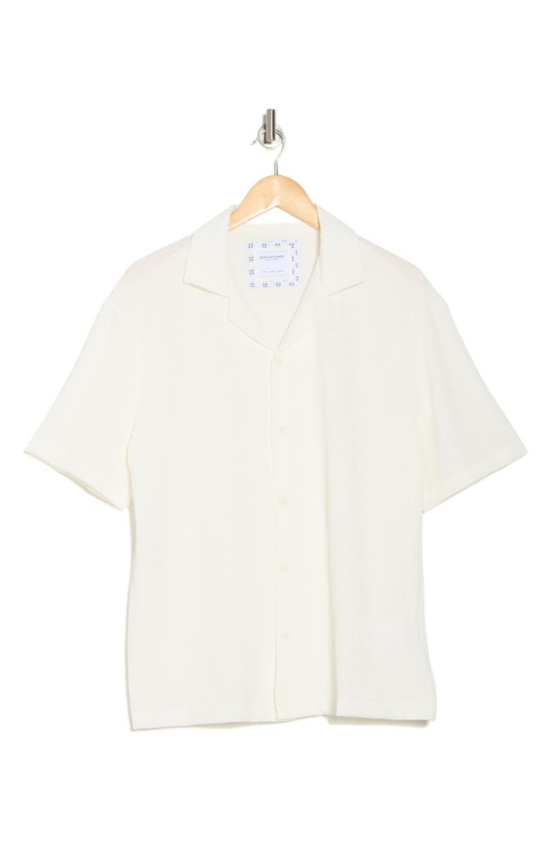 DENIM AND FLOWER Off White Textured Woven Camp Shirt, Alternate, color, Off White