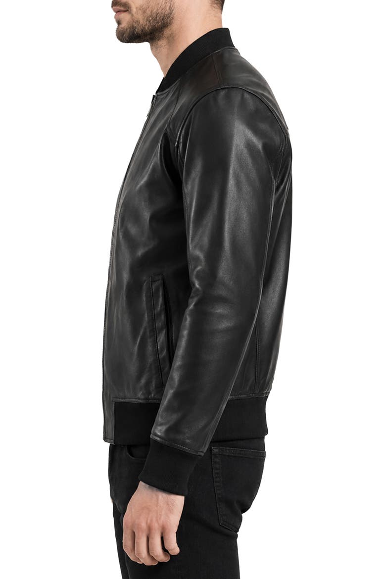 Leather Bomber Jacket, Alternate, color, BLACK