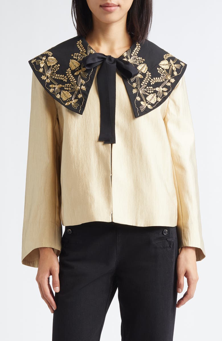 Bode Gilt Embroidered Collar Satin Jacket, Main, color, Gold Black