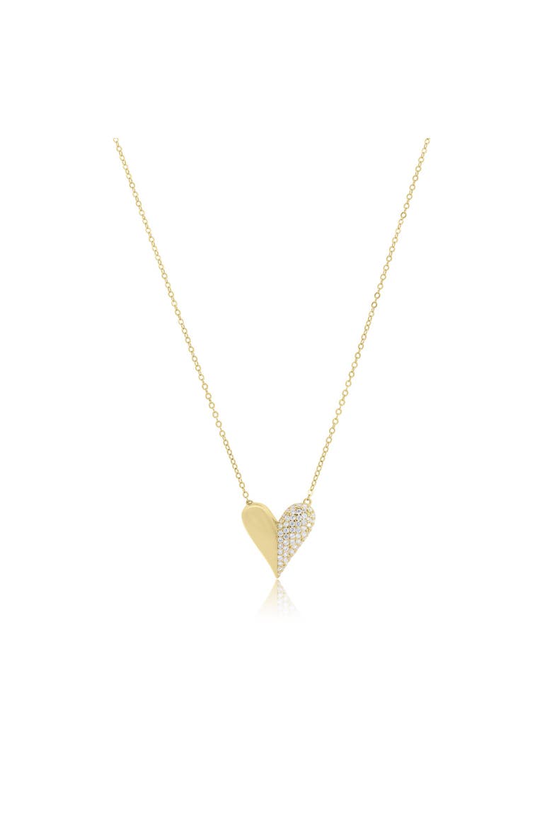 Half & Half CZ Single Heart Necklace, Main, color, Gold-Plated Sterling Silver