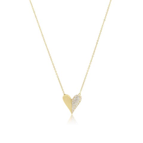 Half & Half CZ Single Heart Necklace
