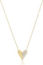 The Lovery Fine Jewelry Half & Half CZ Single Heart Necklace