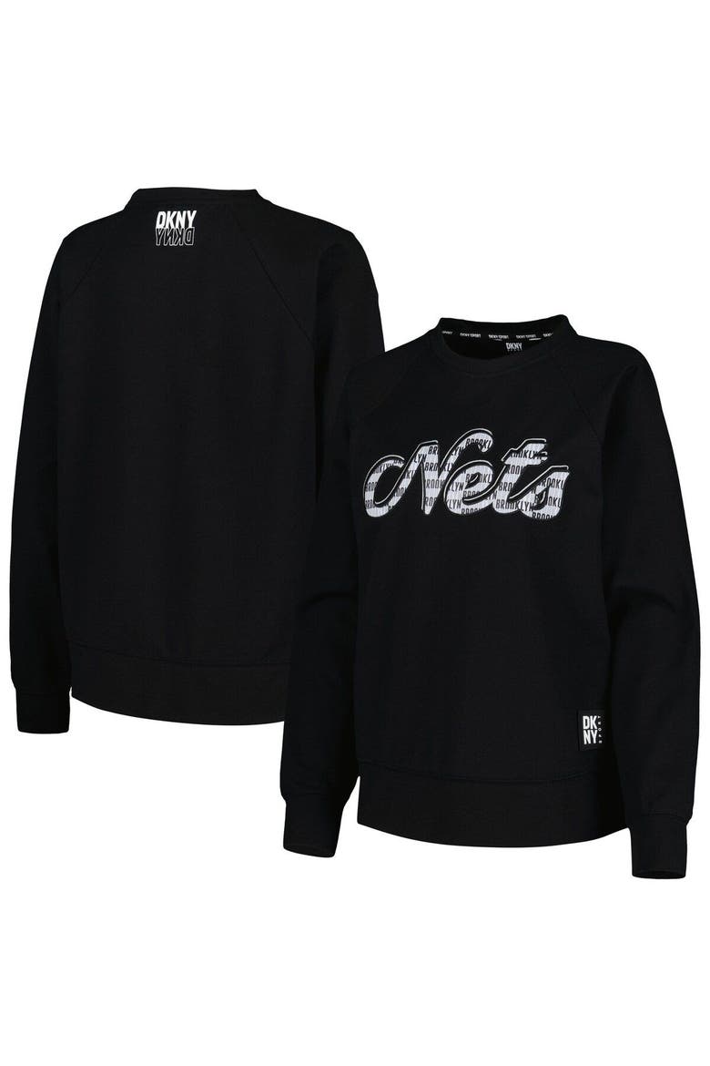 Women's DKNY Sport Black Brooklyn Nets Regina Raglan Pullover Sweatshirt, Main, color, Black