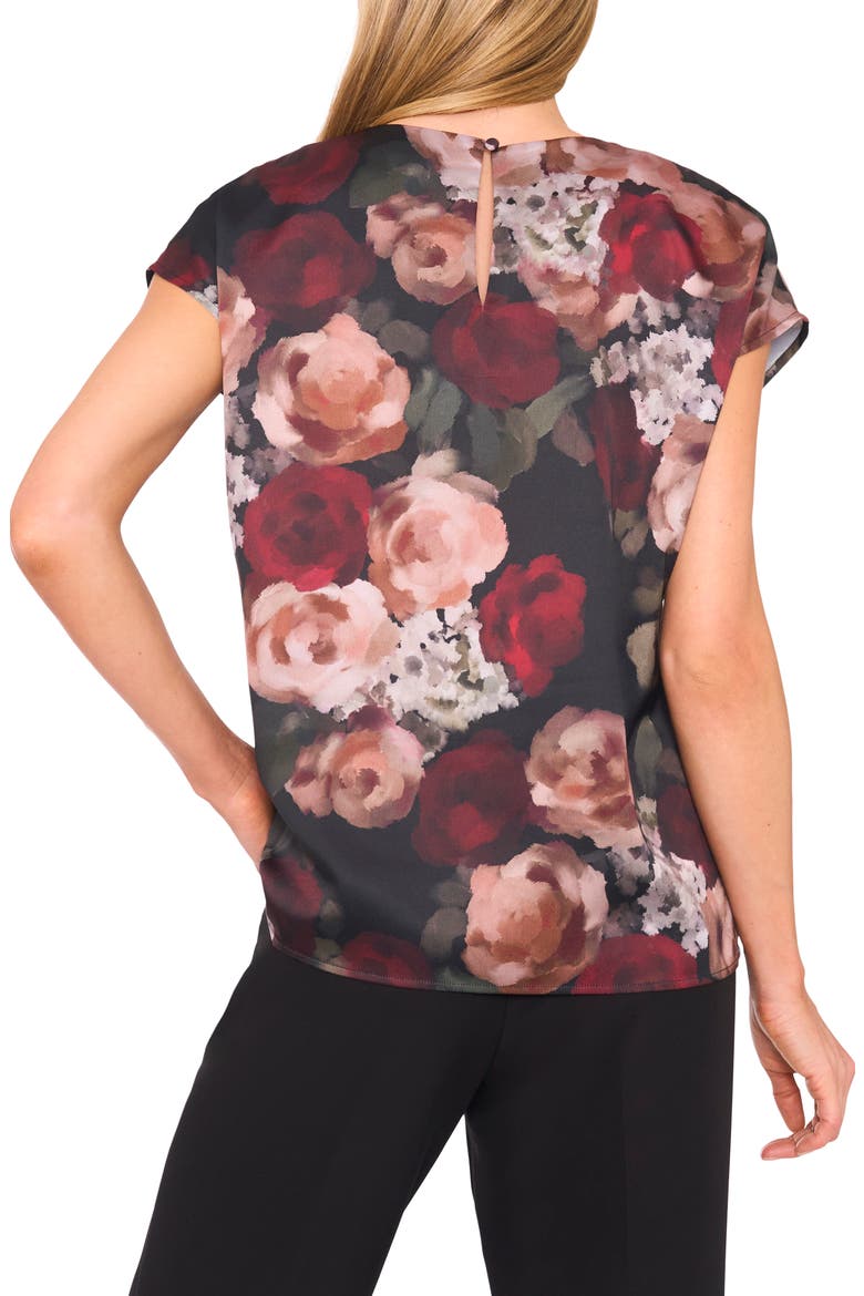 Floral Cap Sleeve Top, Alternate, color, RICH BLACK