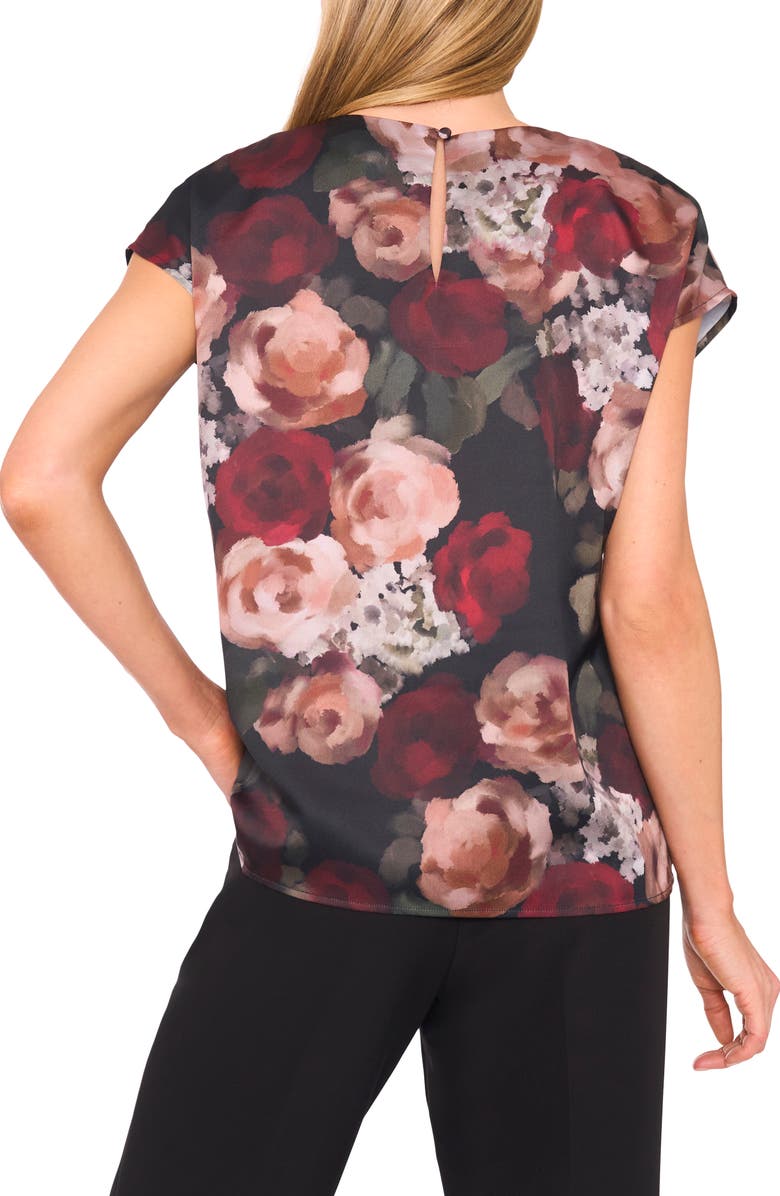 Halogen<sup>®</sup> Floral Cap Sleeve Top, Alternate, color, Rich Black