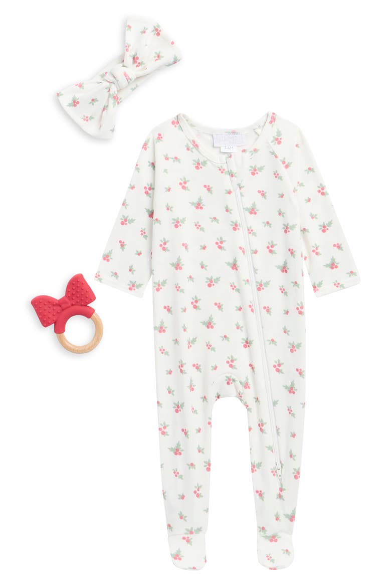 Mistletoe Footie, Headband & Teether Set, Main, color, WHITE