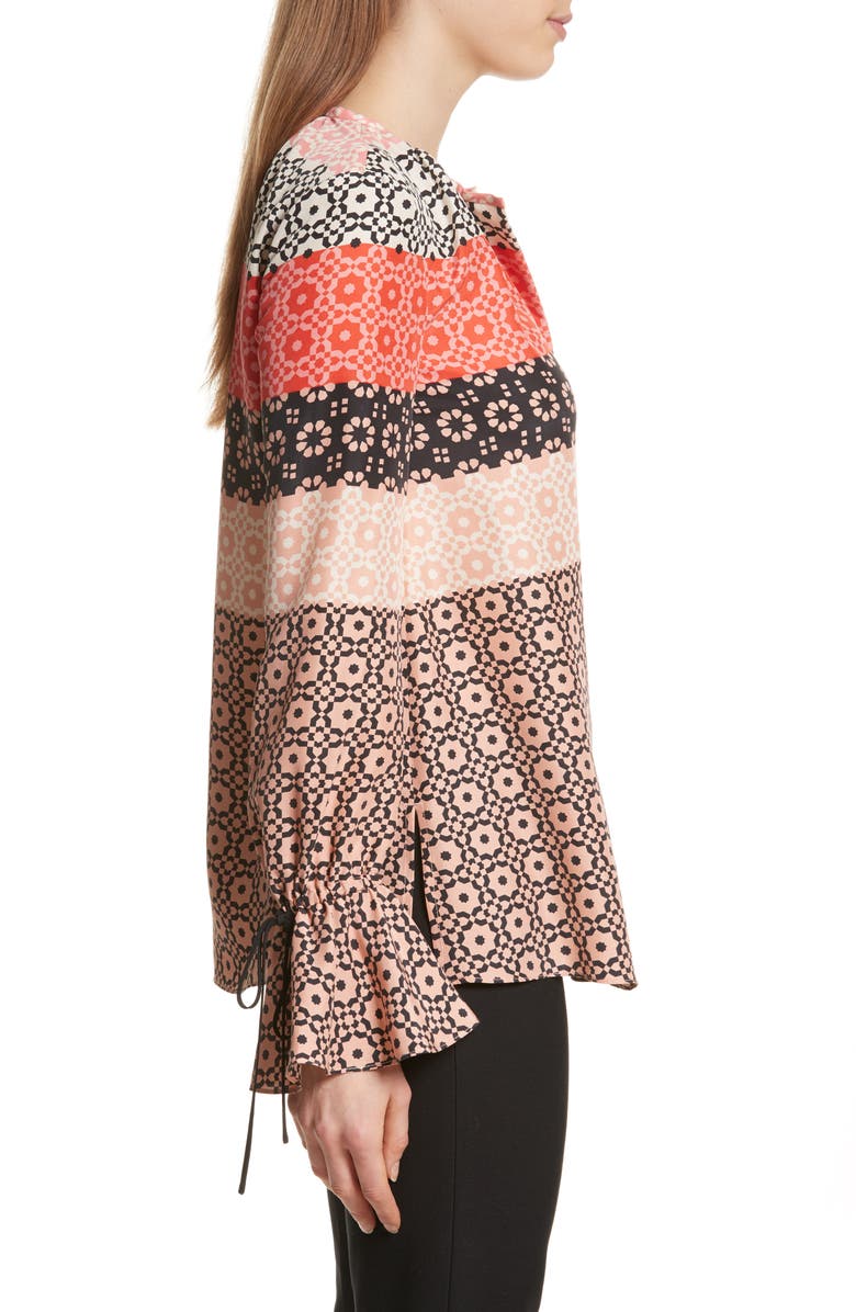 Derek Lam 10 Crosby Tie Sleeve Print Silk Blouse, Alternate, color, 