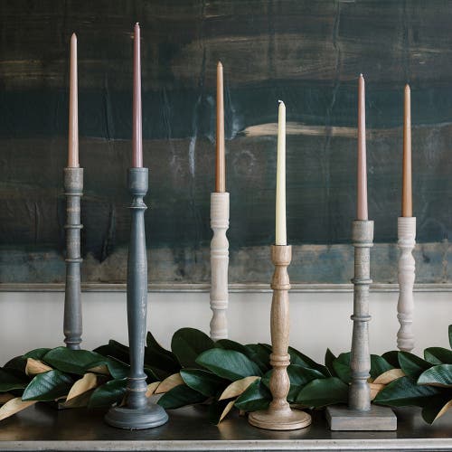 Cg Hunter Tapered Candle Holder, Grey Wood In Gray
