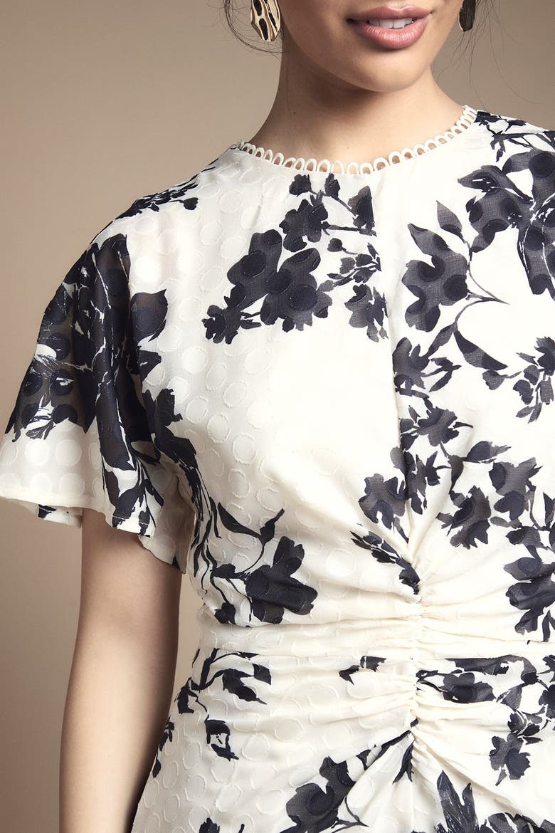 Floral Jacquard Cape Sleeve Midi Dress, Alternate, color, Ivory