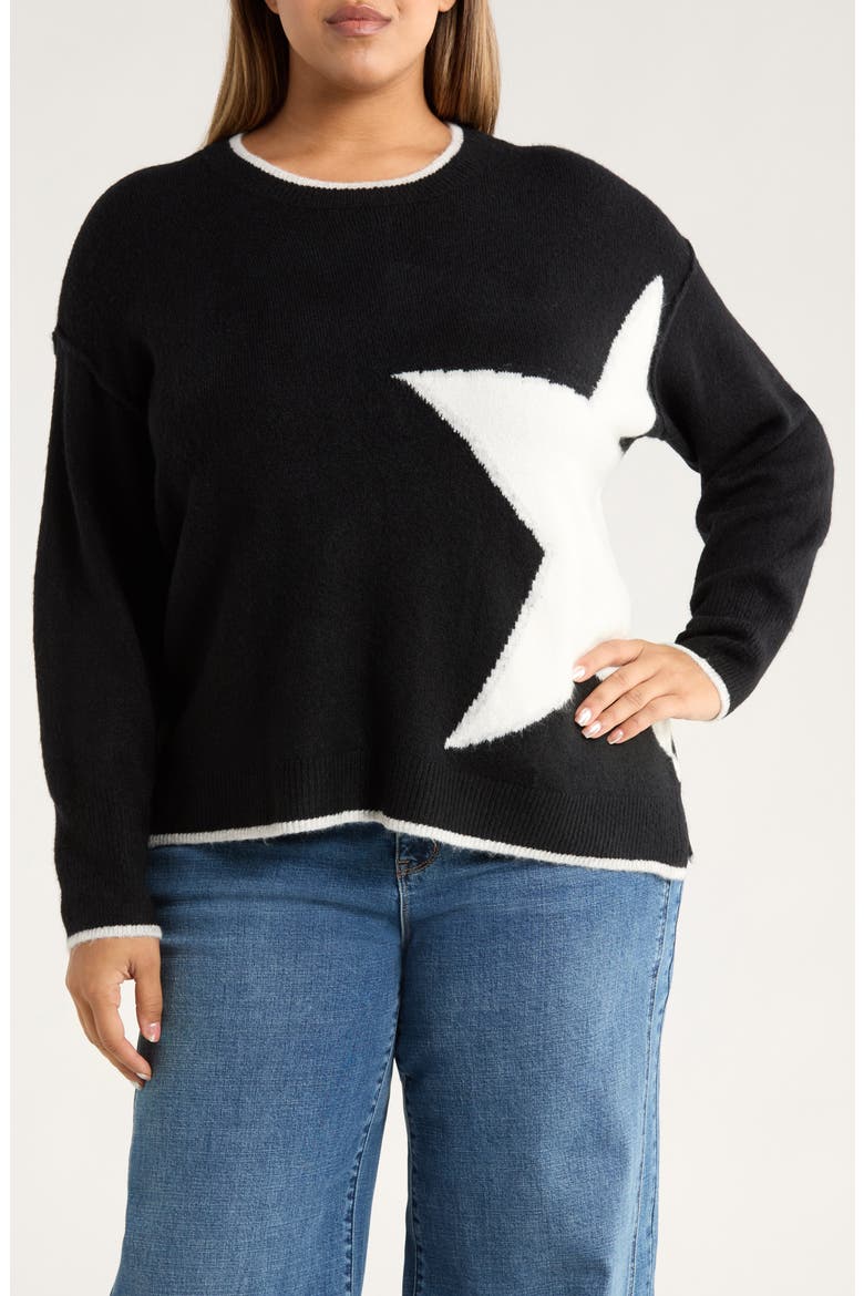 Star Detail Crewneck Sweater, Main, color, RICH BLACK