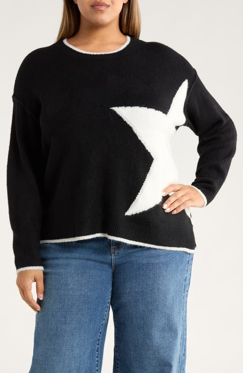 Star Detail Crewneck Sweater (Plus)