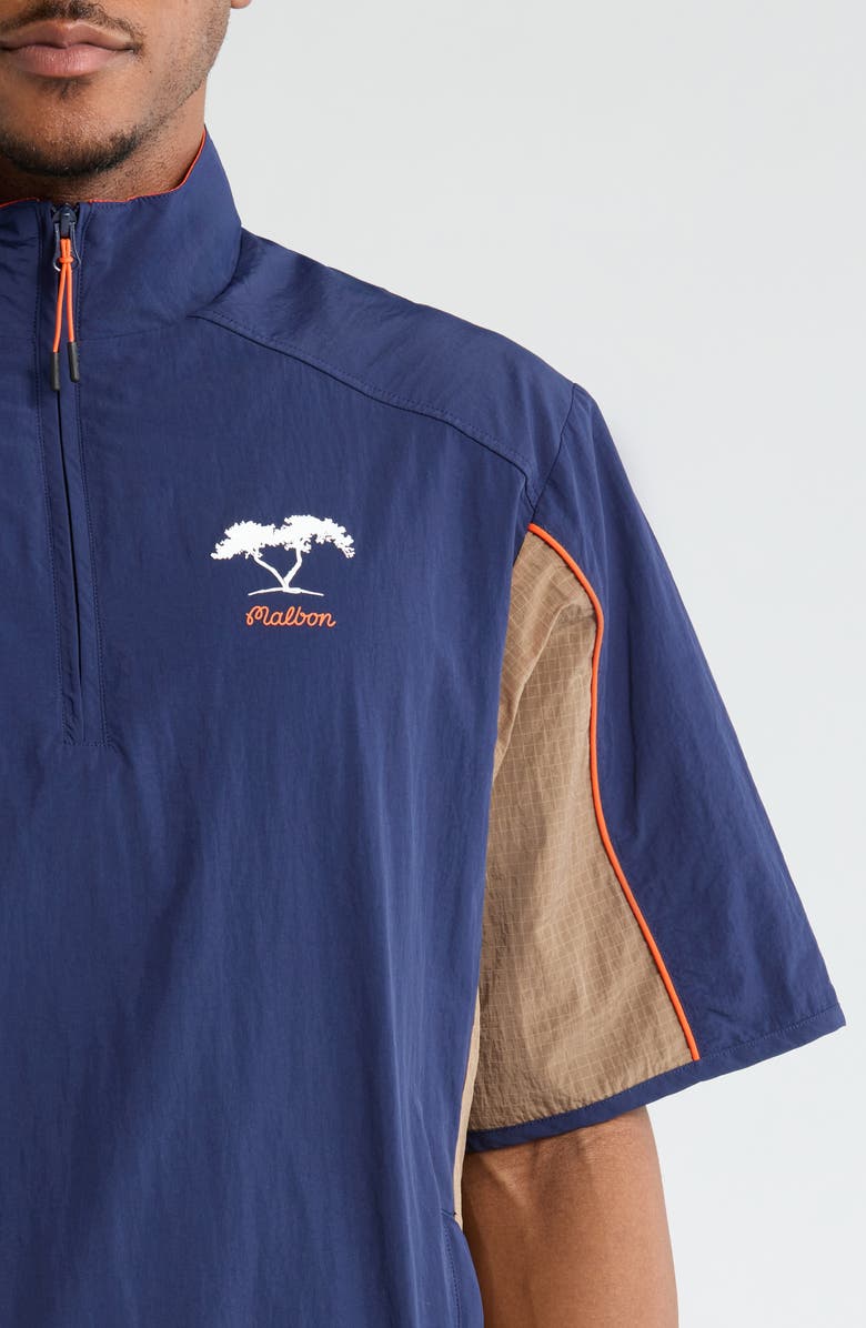 Malbon Golf Torrey Pines Short Sleeve Nylon Quarter Zip Windshirt, Alternate, color, Baritone Blue / Sea Turtle