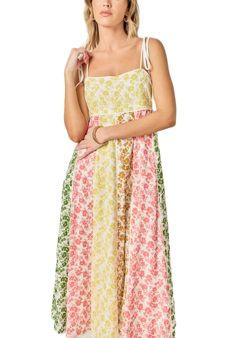 Colorblock Floral Tie Strap Midi Sundress, Alternate, color, MULTI