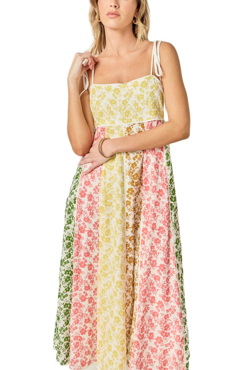 English Factory Colorblock Floral Tie Strap Midi Sundress, Alternate, color, Multi