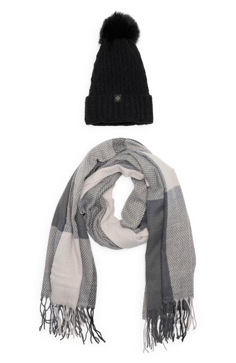 Faux Fur Pompom Beanie & Scarf Gift Set