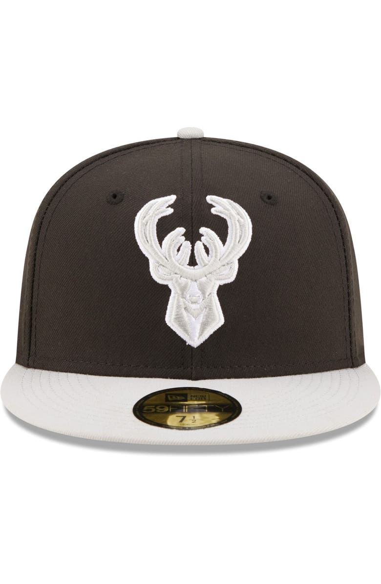 New Era Men's New Era Black/Gray Milwaukee Bucks Two-Tone Color Pack 59FIFTY Fitted Hat, Alternate, color,