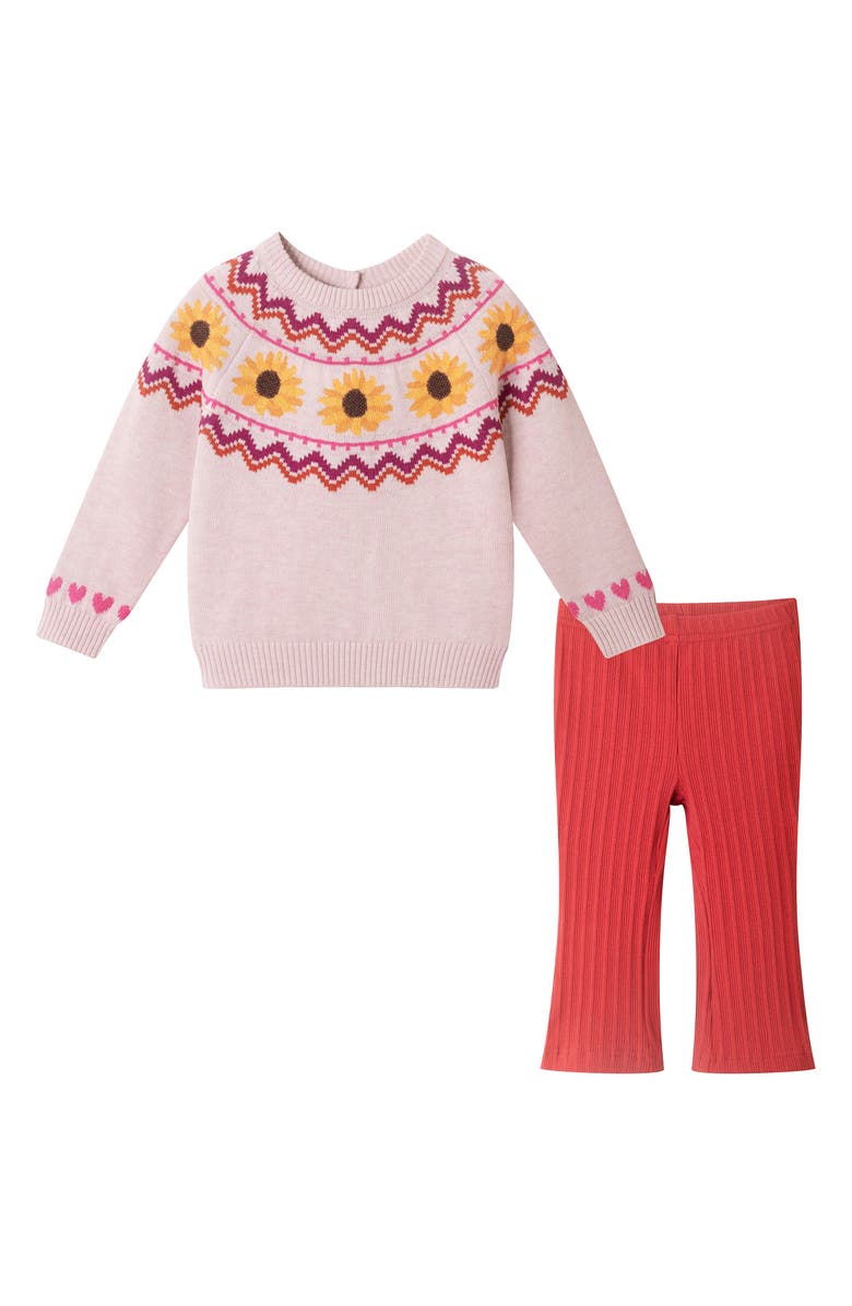 Andy & Evan Kids' Fair Isle Sweater & Flare Leggings Set, Main, color, Beige Sunflower