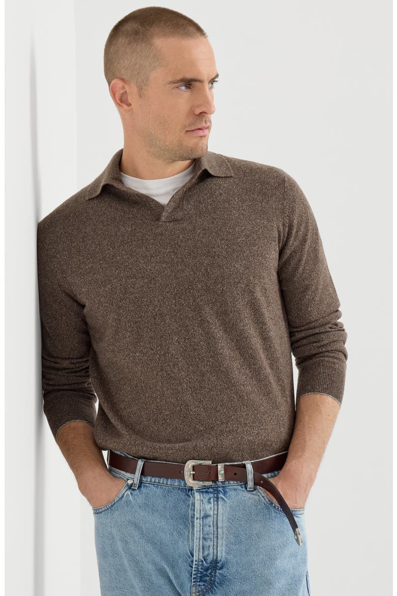 Mouliné cashmere knit polo, Alternate, color, Grey