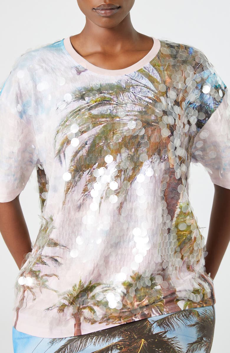 Marina Rinaldi Ennio Embroidered Sequin T-Shirt, Main, color, Optical White