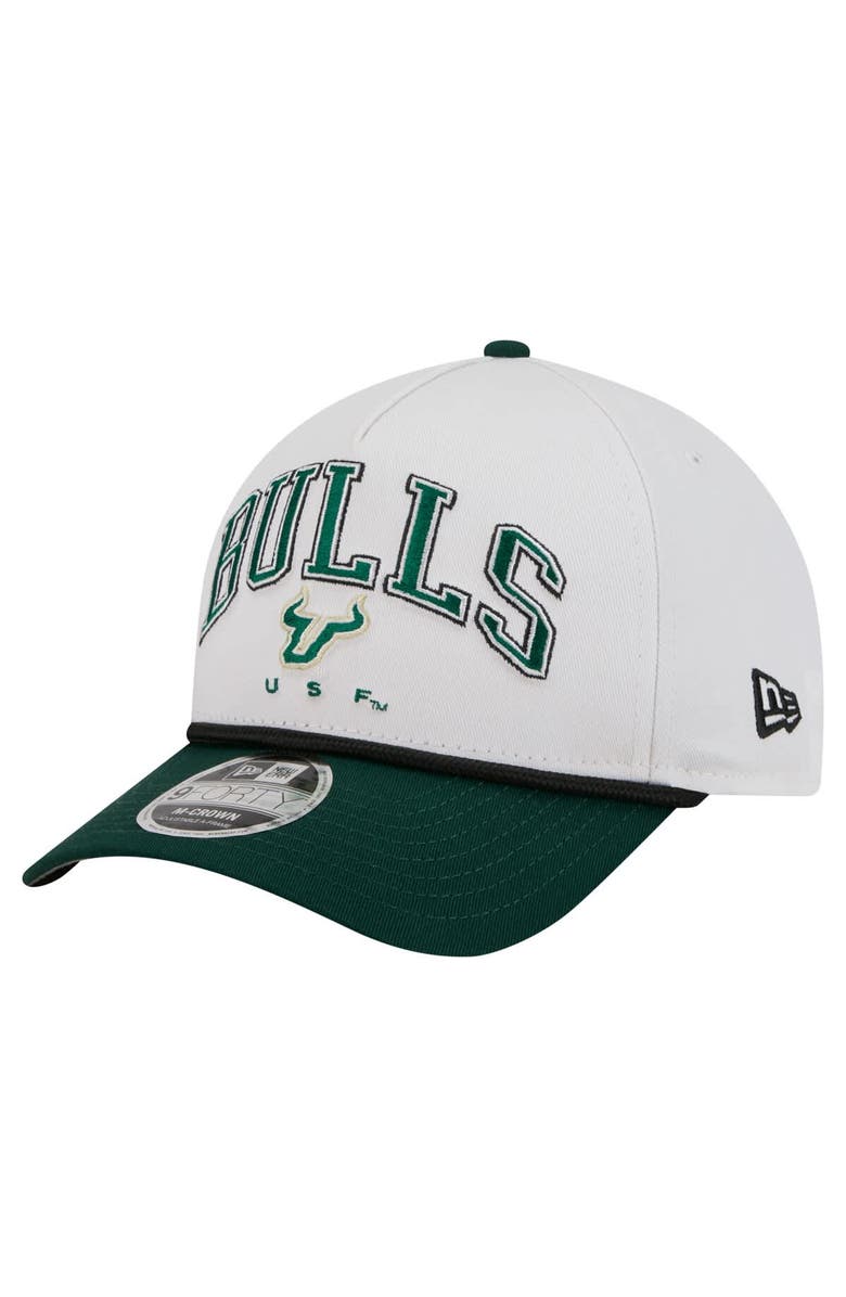 New Era Men's New Era White/Green South Florida Bulls Arch Two-Tone Rope 9FORTY A-Frame M-Crown Adjustable Hat, Main, color, White