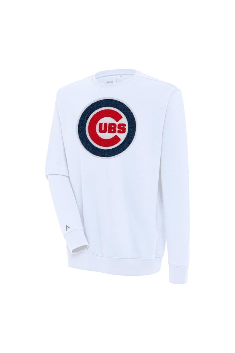 Men's Antigua  White Chicago Cubs Victory Crewneck Chenille Pullover Sweatshirt, Main, color, White