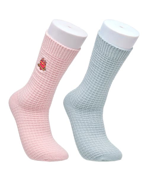 Ed Hardy Womens Heart Embroidery Waffle Knit Flat Slouchy Sock 2-pack In Multi