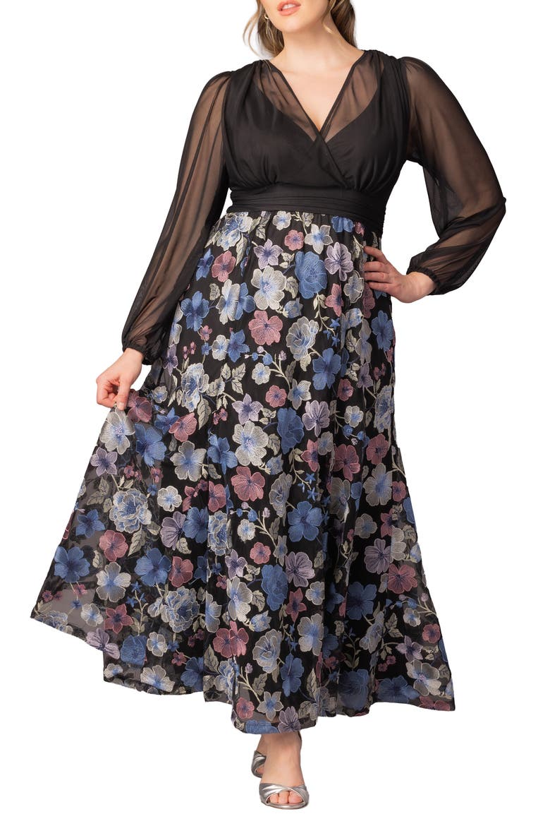 Isabella Embroidered Long Sleeve Gown, Main, color, FLORAL FROLIC