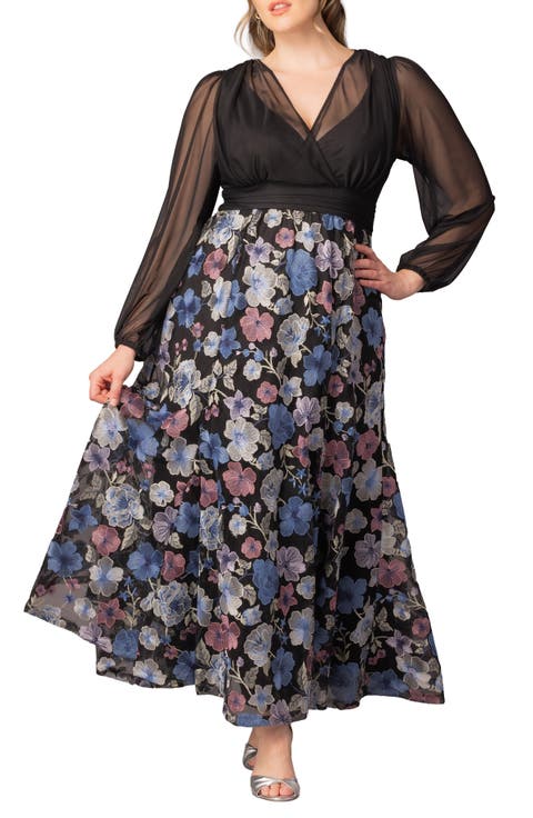 Isabella Embroidered Long Sleeve Gown (Plus Size)