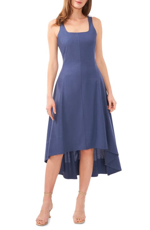 Seamed Linen Blend High-Low Dress