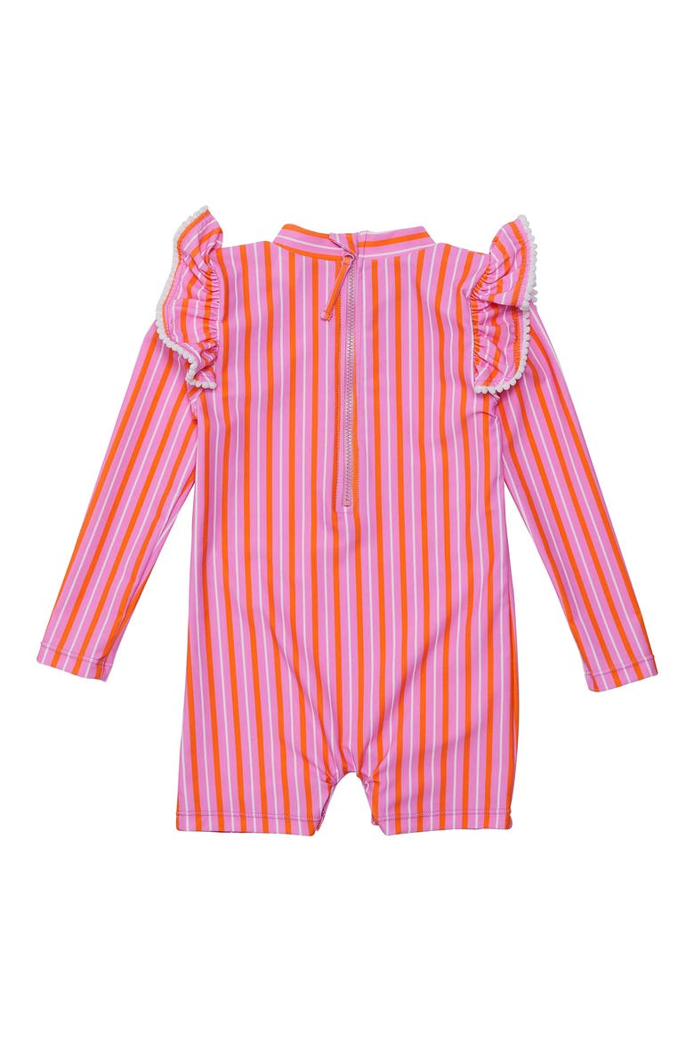 Stripy Sunset Long Sleeve One-Piece Rashguard Swimsuit, Alternate, color, PINK