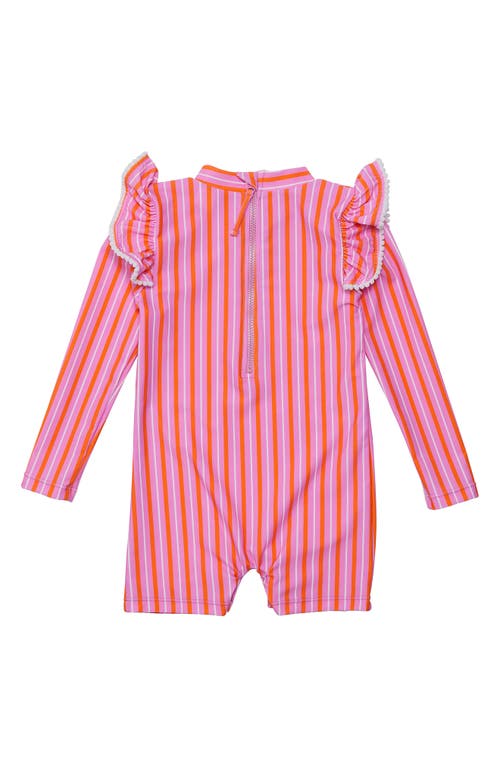 Snapper Rock Stripy Sunset Long Sleeve One-piece Rashguard Swimsuit In Pink