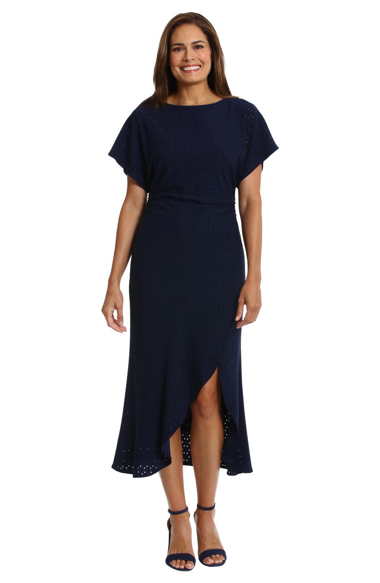 London Times Eyelet Short Sleeve Tulip Hem Midi Dress, Alternate, color,