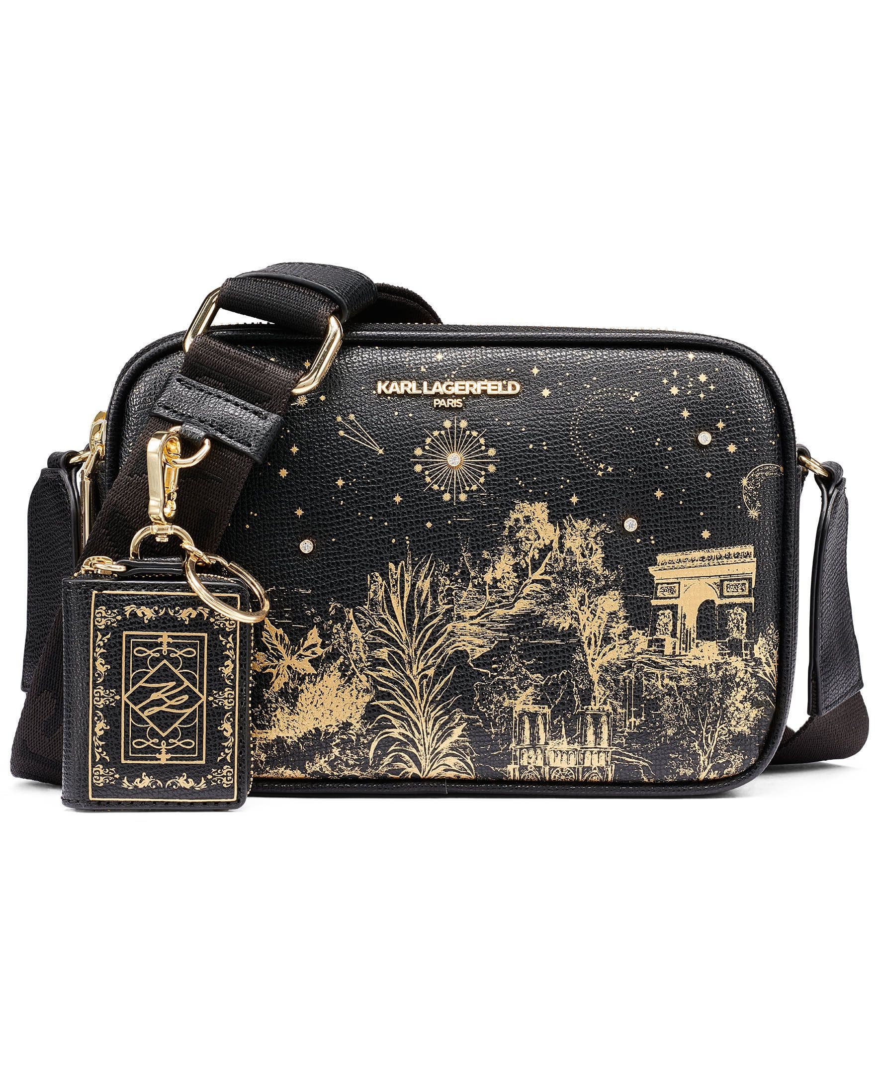 Printed Paris Crossbody, Main, color, Black/Gold