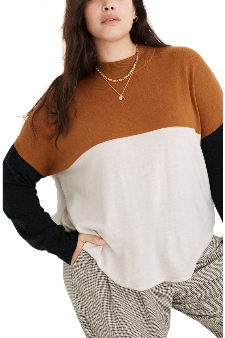 Colorblock Ashbury Mock Neck Sweater, Main, color, BRONZE