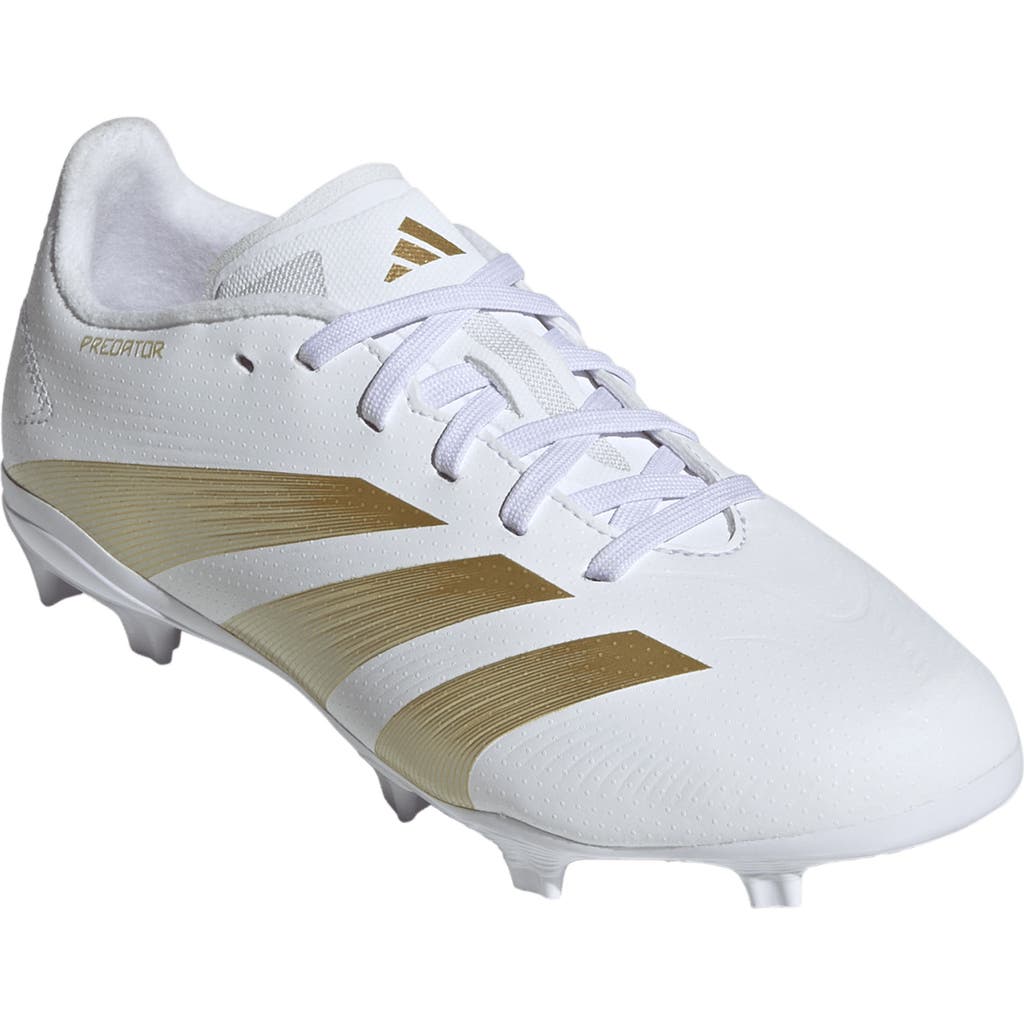 adidas Kids' Predator League Firm Ground Soccer Cleat in White/Gold/Beige Metallic