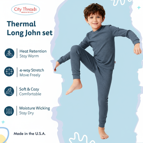 City Threads Boys Soft & Cozy Thermal Long Johns 2-piece Set In Blue