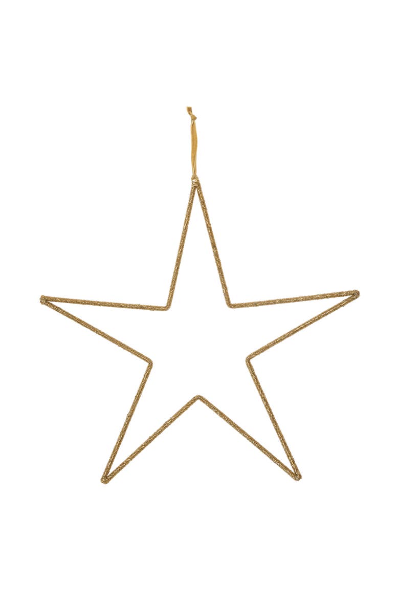 Hanging Metal and Glass Bead Star with Cotton Velvet Ribbon, Gold Finish, Main, color, Gold