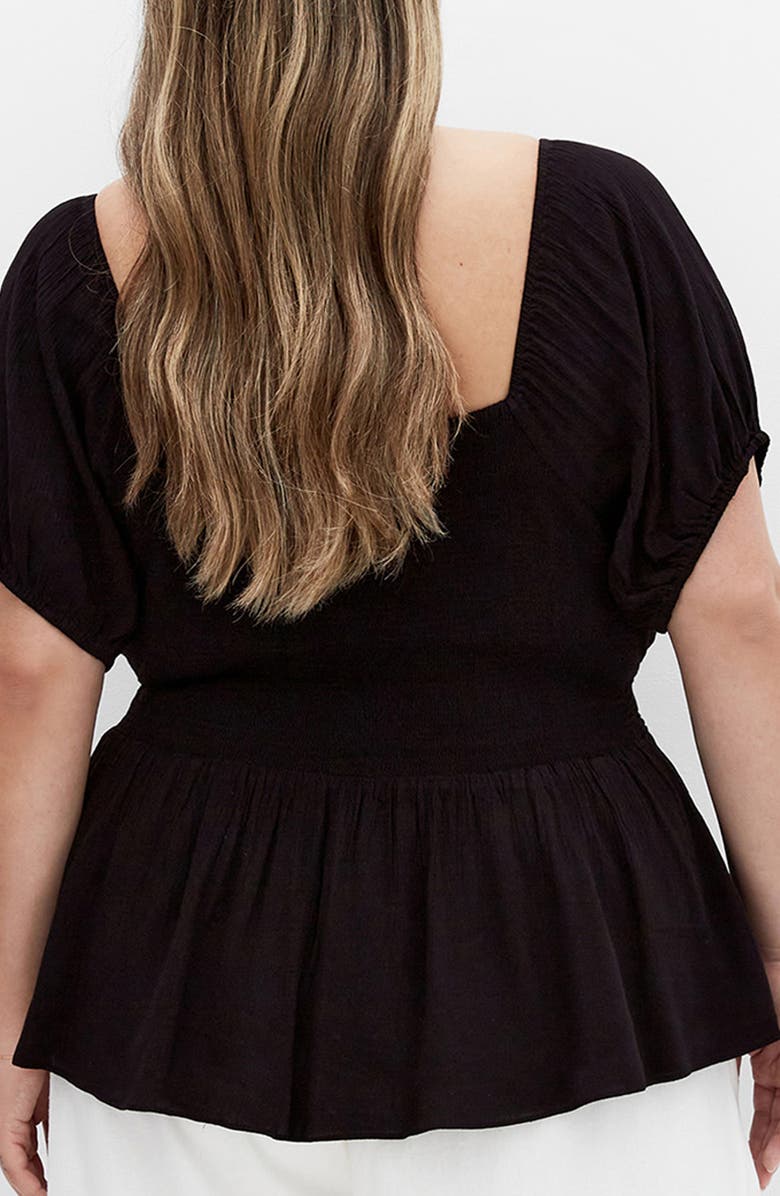 City Chic Ebony Tie Neck Peplum Top, Alternate, color, 