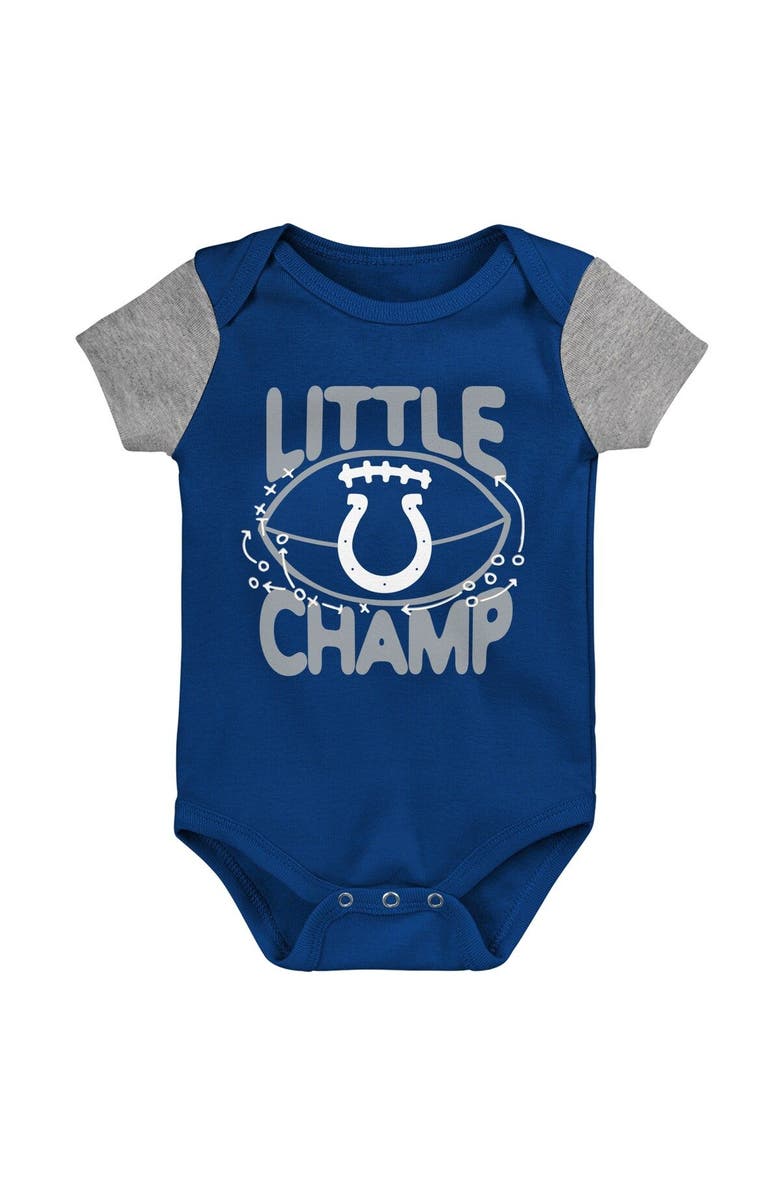 Outerstuff Newborn & Infant Royal/Gray Indianapolis Colts Little Champ Three-Piece Bodysuit Bib & Booties Set, Alternate, color, Royal
