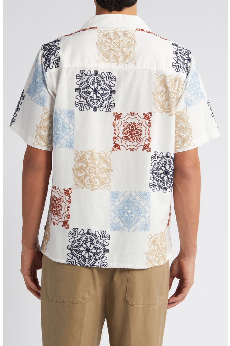 Didcot Relaxed Fit Short Sleeve Cotton & Linen Notched Collar Camp Shirt, Alternate, color, CREAM MULTI