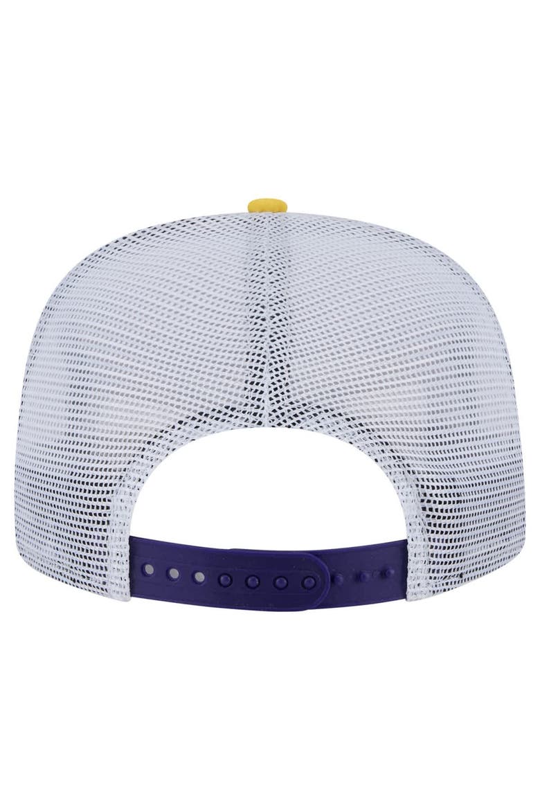 Men's New Era Purple/Gold Los Angeles Lakers Throwback Dye Golfer Snapback Hat, Alternate, color, Purple